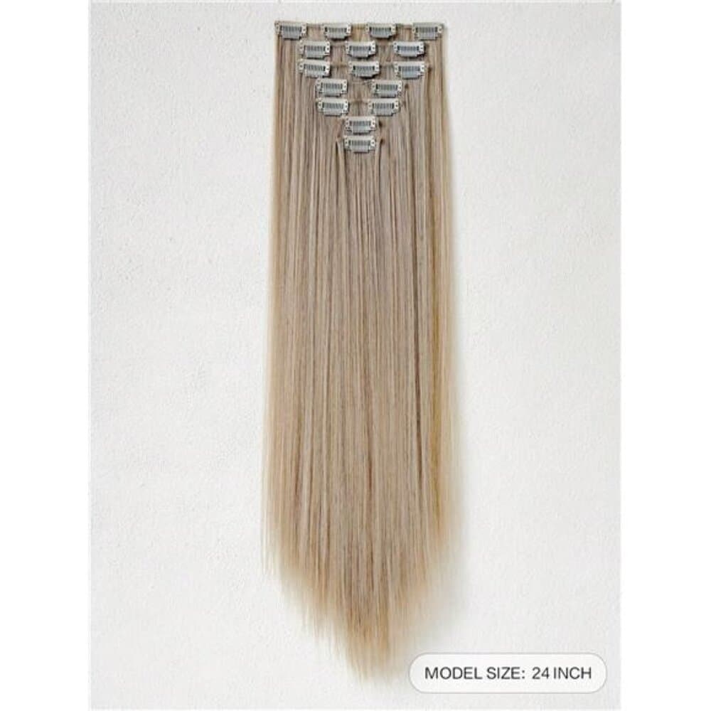 16 Clips 22 Inch 7pcs/Set Golden Straight Synthetic Hair Extensions For Women