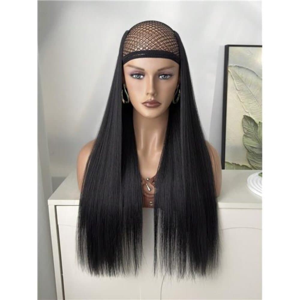 16 Clips 22 Inch 7pcs Black Straight Synthetic Hair Extensions For Women