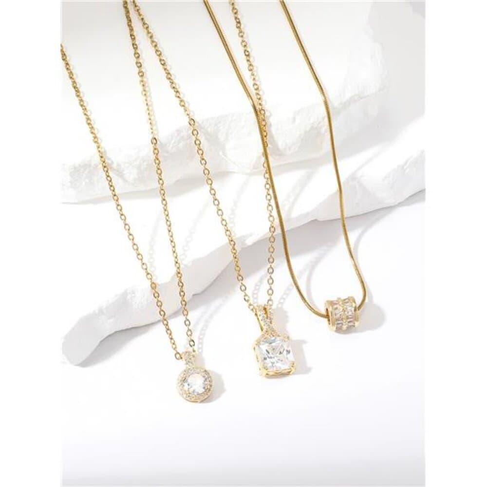 3pcs Geometric Shape Necklace Set With Inlay, Creative Pendant Design