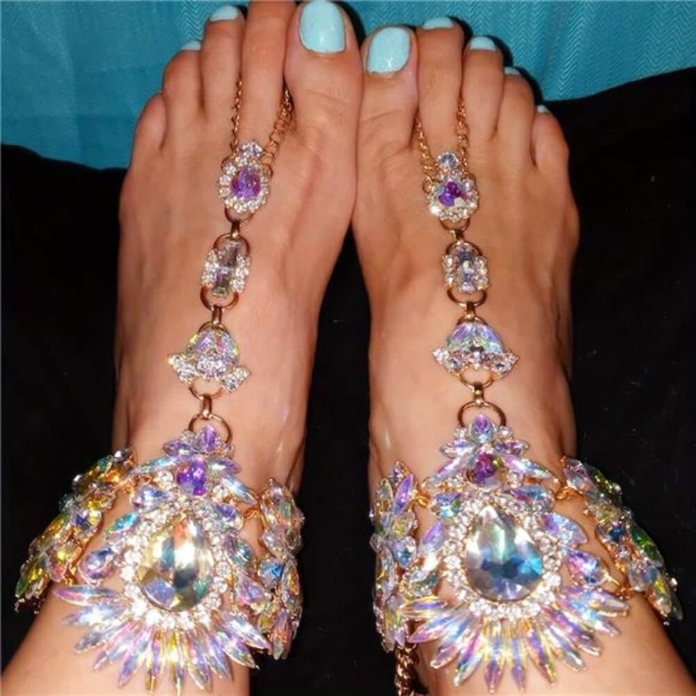 Exaggerated Boho Style Personality Toe Ring Anklet With Colorful Faux Crystal