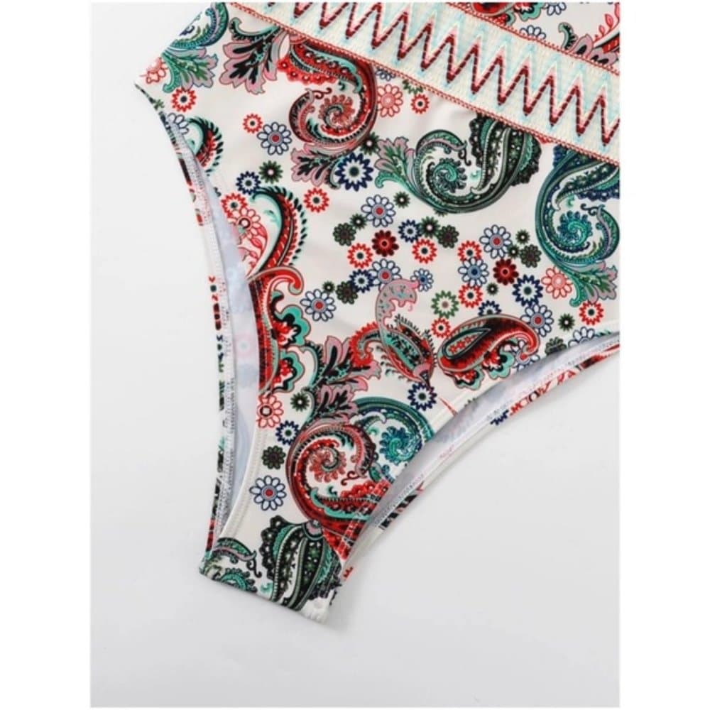 Paisley Floral Print One Piece Monokini Swim Beach