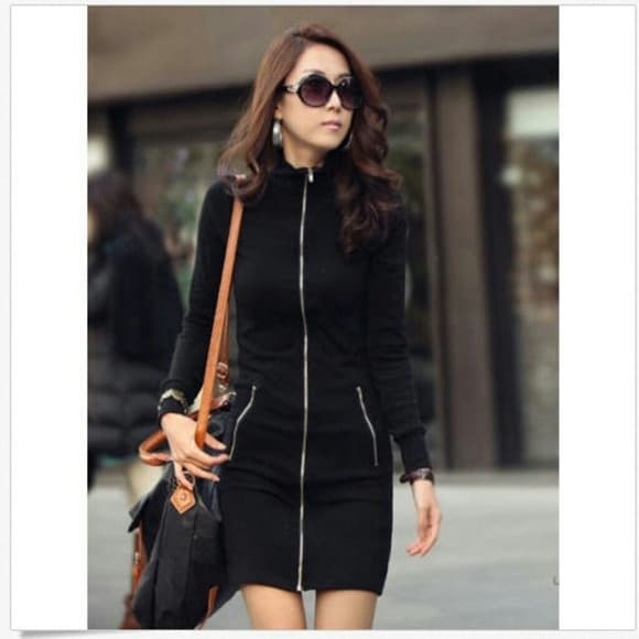 Beautiful Black Zipper Mini Bodycon Dress Medium