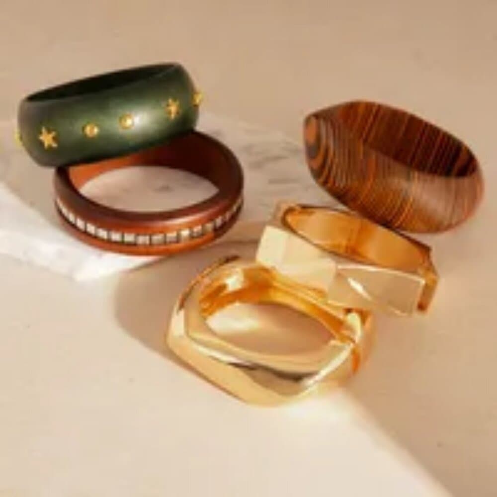 Elegant Hexagonal Cut Wood Bracelet Fashionable European Style Double Ring