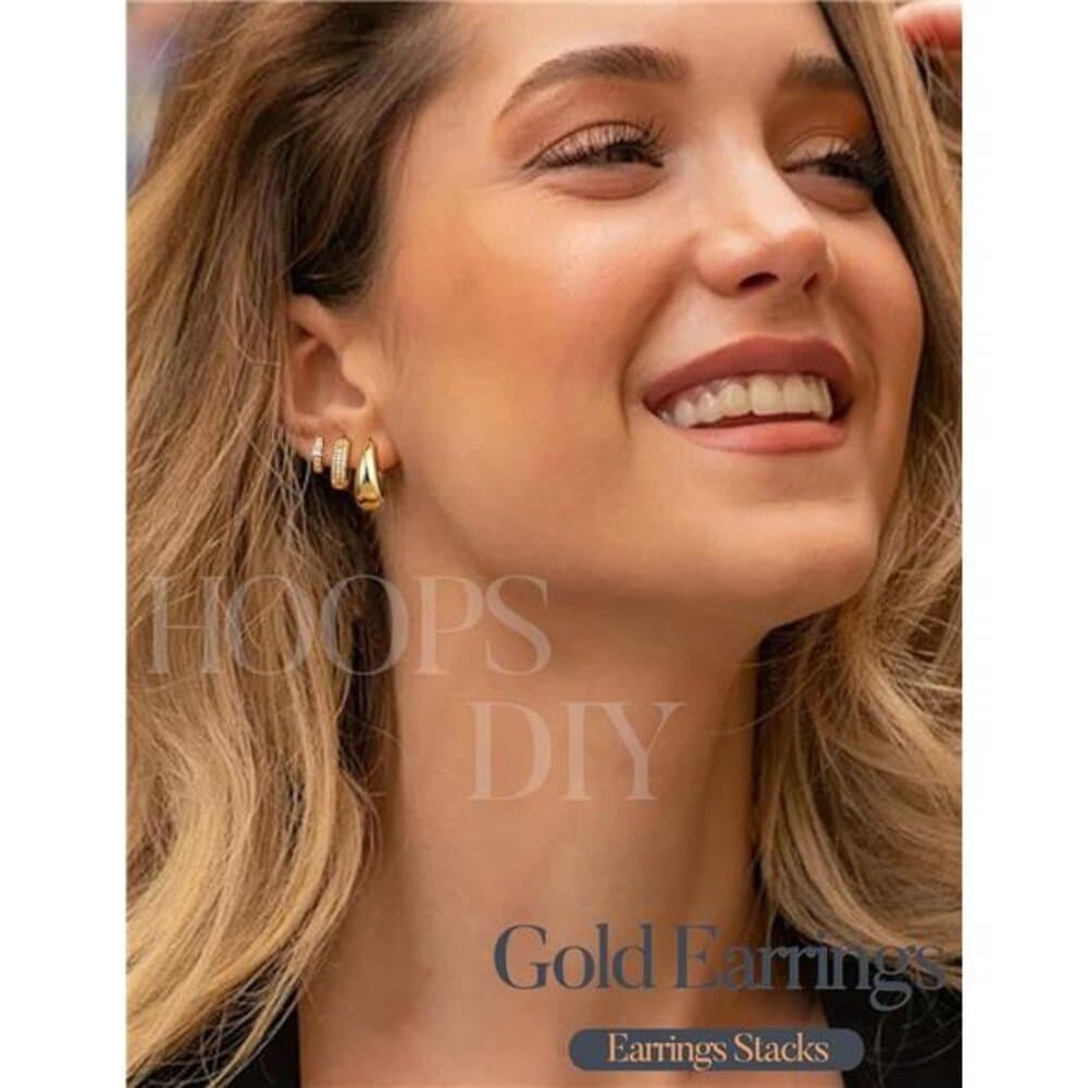 LOLIAS Small 14K Gold Plated Chunky Hoop Earrings for Women Hypoallergenic