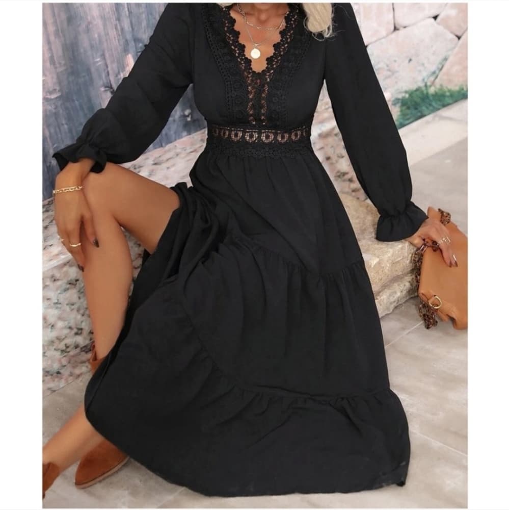 Black Ruffle Lace Dress