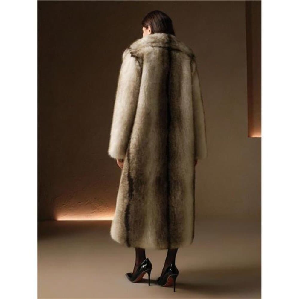 Anewsta Vintage Patchwork Faux Fur Long Coat, Winter Fashion