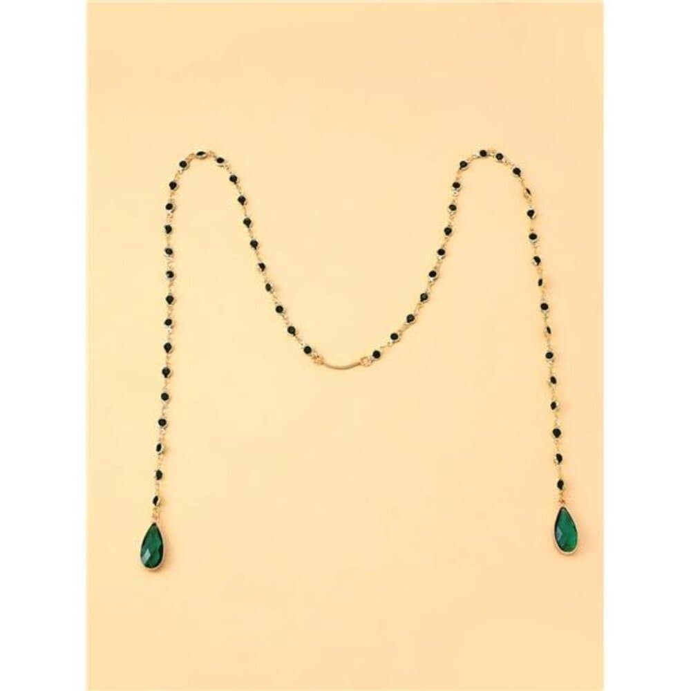 Green Crystal Tassel Face Chain, Minimalist Face Jewelry Accessory For Women