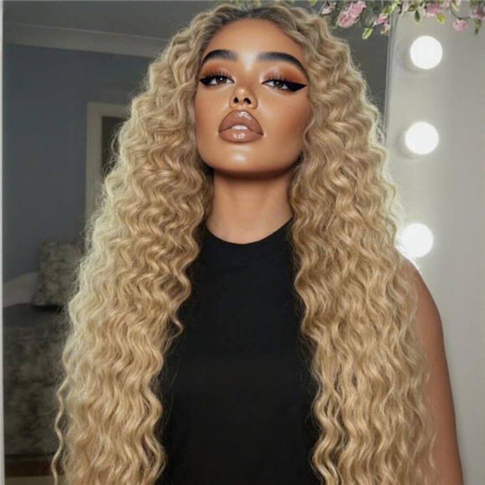 Ombre Blonde Curly Synthetic Wig 13x4 HD Lace Front Wigs for Women | Deep Wave