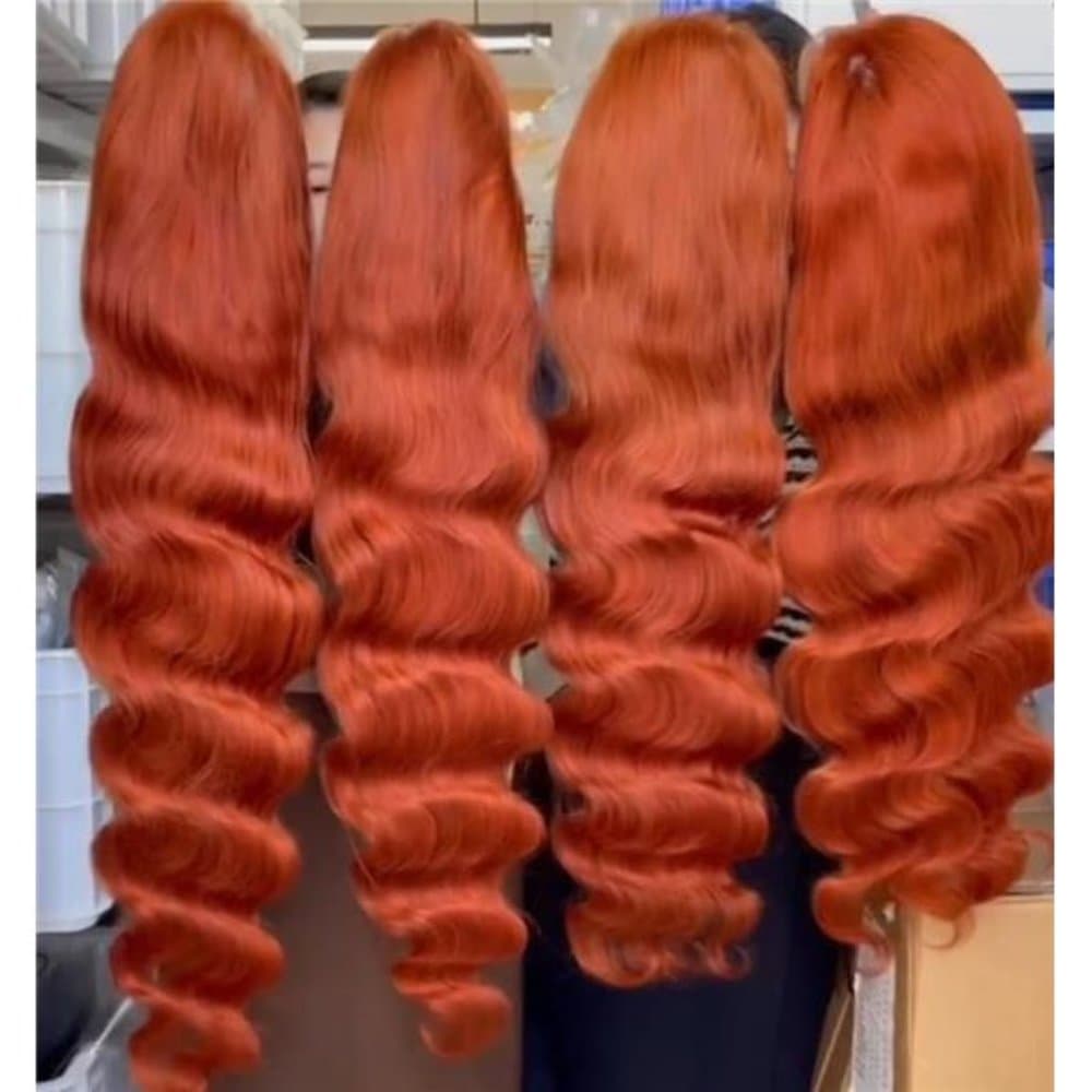 24” COPPER Human Hair Red Wavy Wig | Lace Front Wig | 100%human Hair