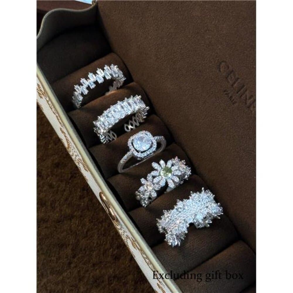 5pcs Elegant Copper Inlaid Cubic Zirconia Fashion Simple Chic Rings Set,