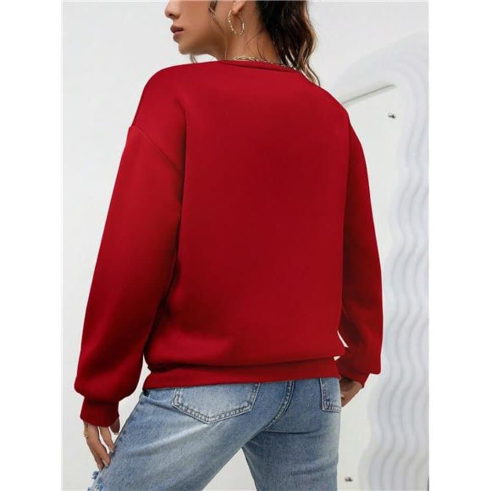 Heart Print Drop Shoulder Sweatshirt,Long Sleeve Tops
