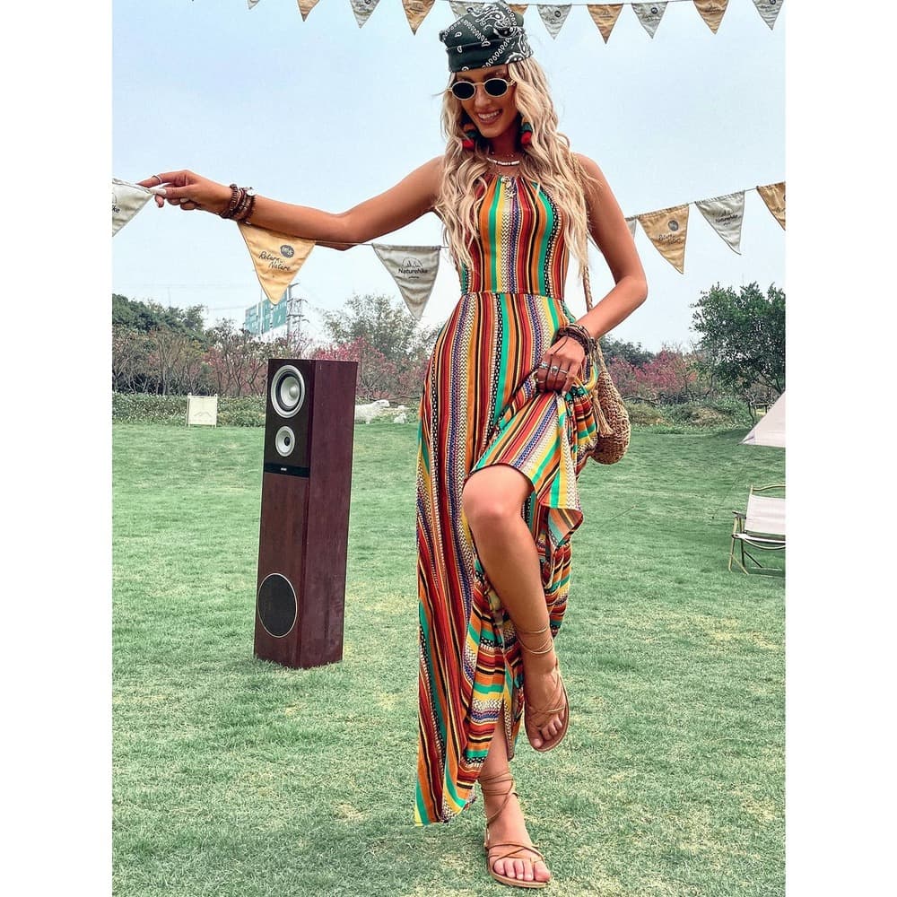 Colorful Striped Tie Back Cami Dress