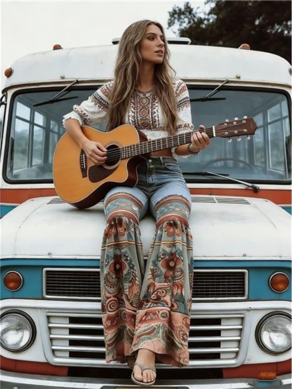 Faux Denim, New Vintage Printed High-Waisted Pocket Jeans, Loose Casual