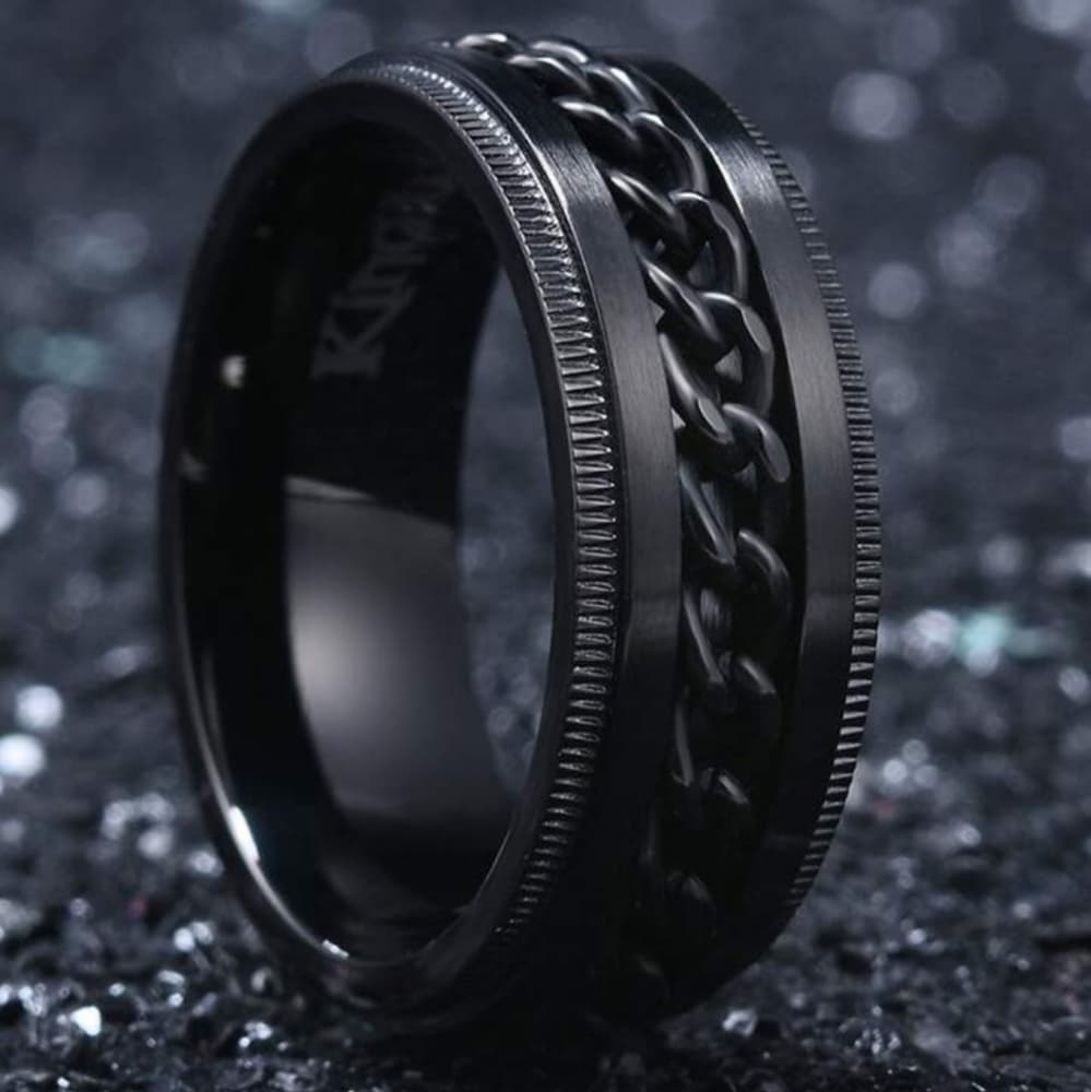 Black Men's Stainless Steel Decore Ring
