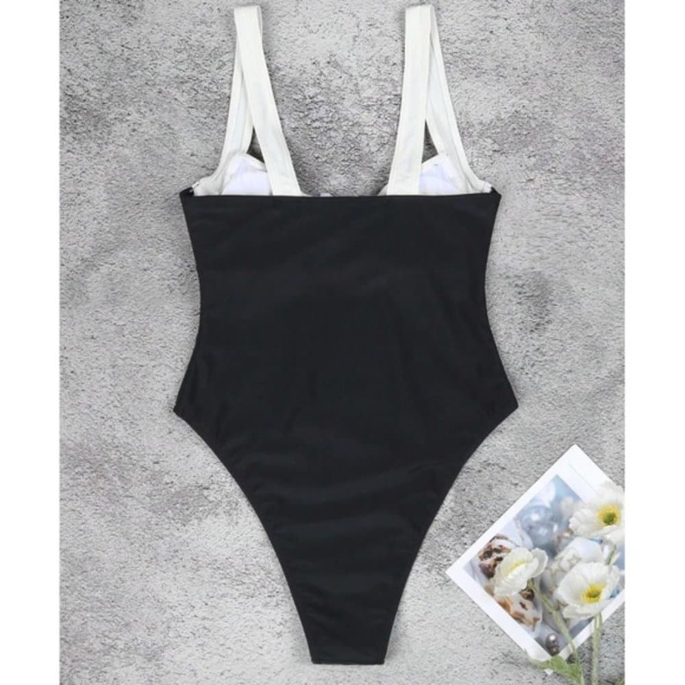 Color Block High Cut Bottom One Piece Monokini Swim