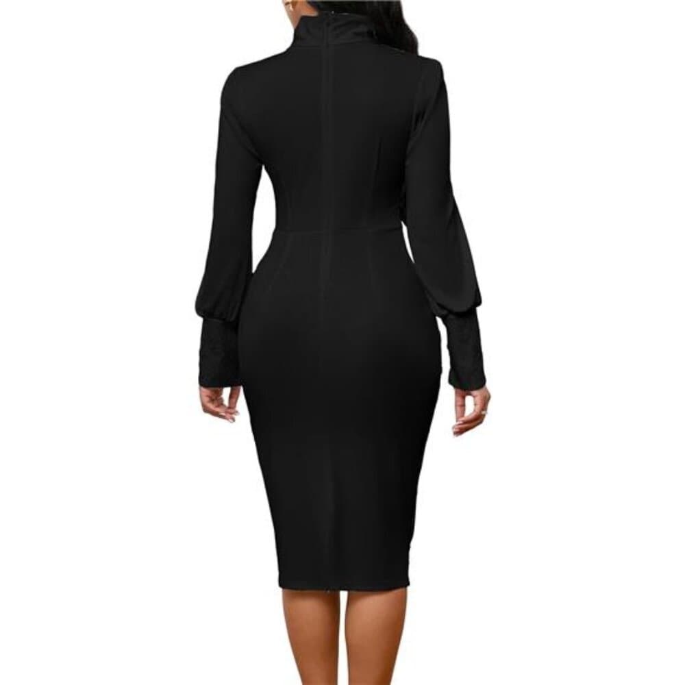 Black Sexy Elegant Bow tie lace Button Sleeve