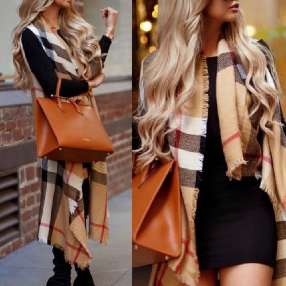Cozy Plaid Open Front Frayed Hem Vest