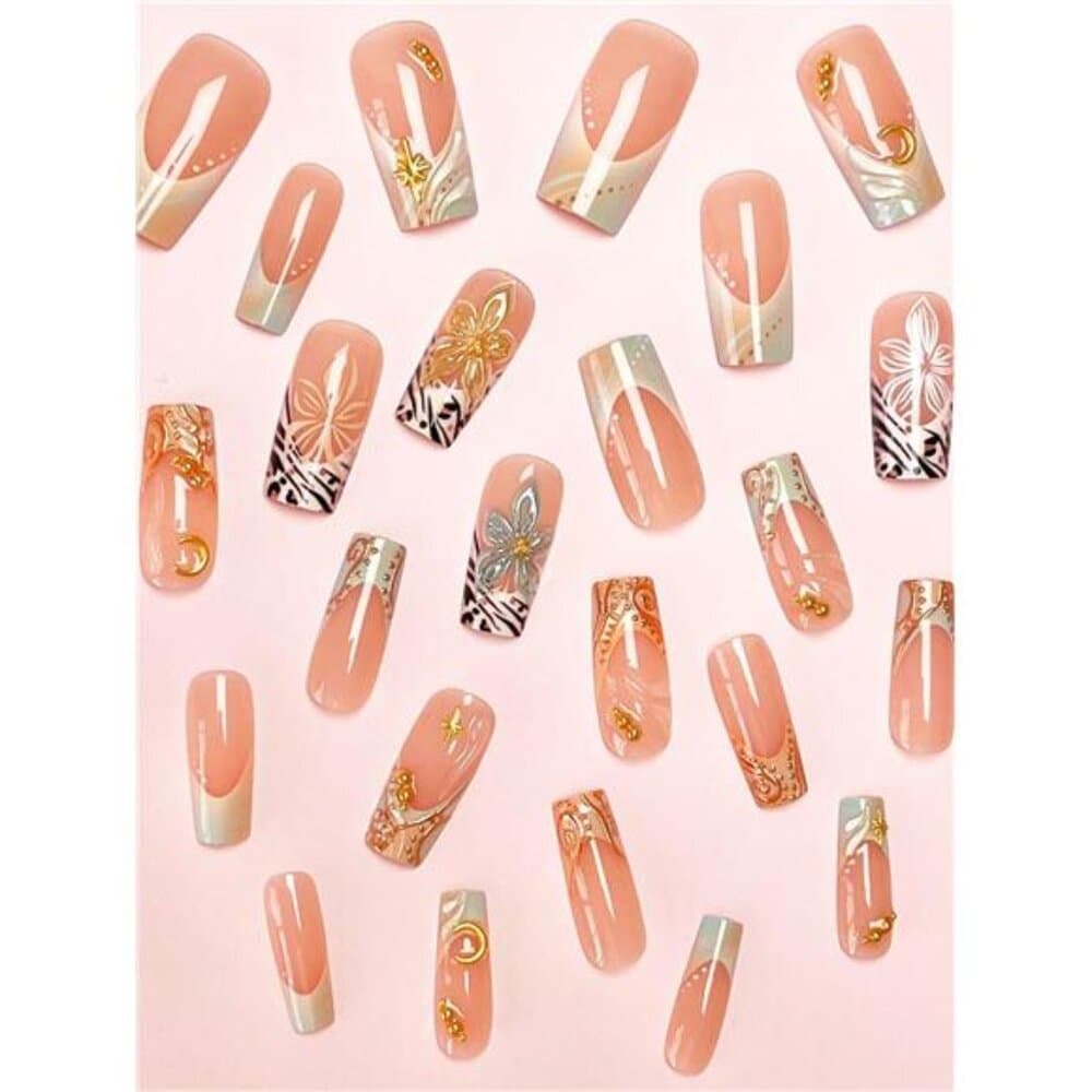 24pcs/Set Elegant 3D Floral, Wavy, Star, Moon & Pearl Designed Long Square