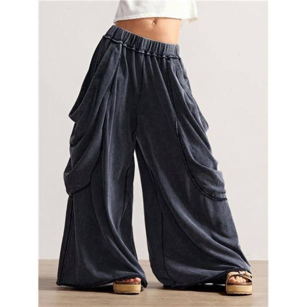 Bohemela Women's Casual Solid Color Knitted Loose Washed Pants Baggy Pants