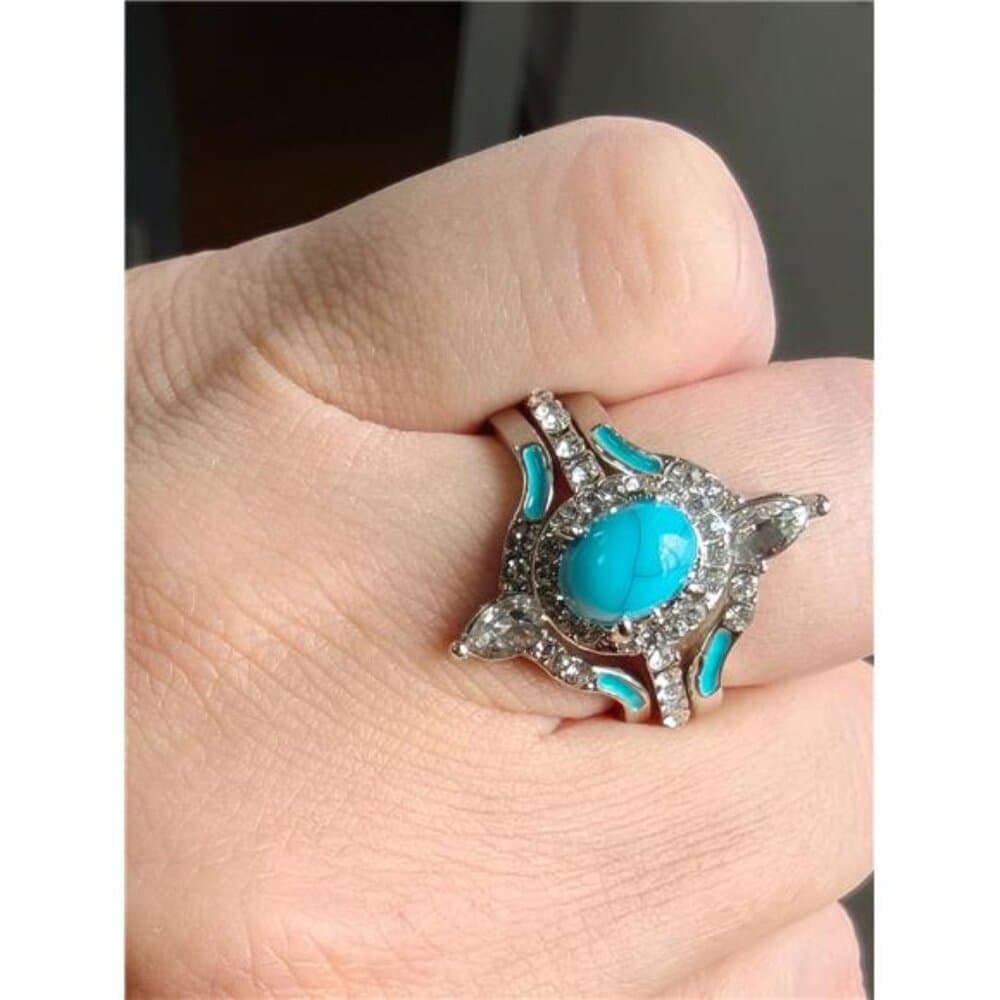 3pcs/Set Elegant Women's Cubic Zirconia Ring Set, Decorated With Turquoise,