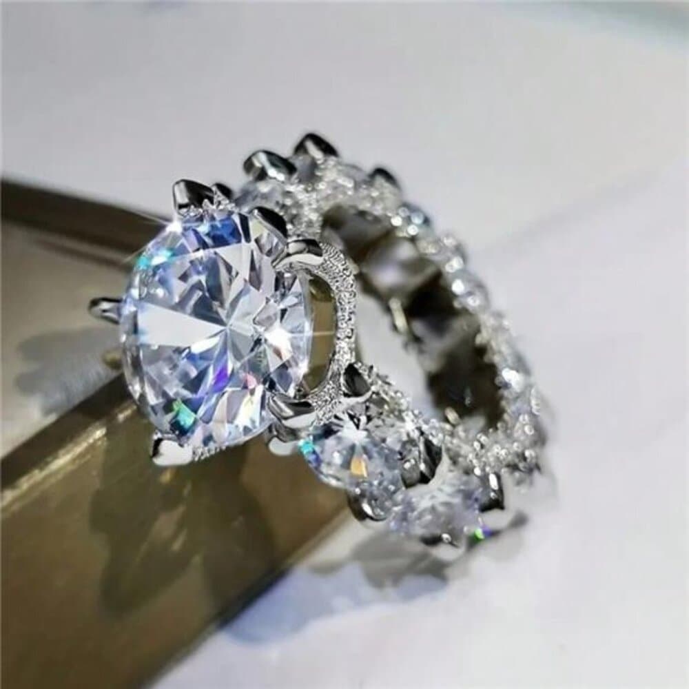 1pc Women's Engagement Ring, Luxury Shiny Silver-Tone Alloy Cubic Zirconia Ring