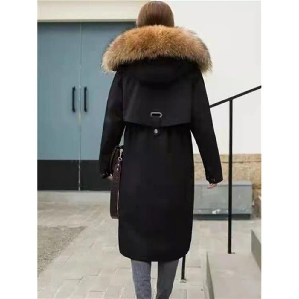 Women's Winter Parka Jacket with Faux Fox & Raccoon, Thickened Padded -