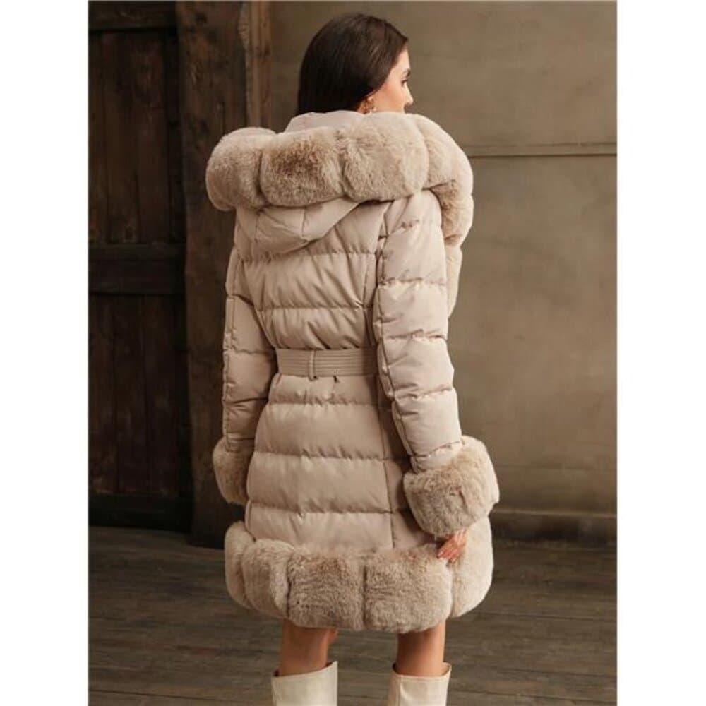 Thick Long Fluffy Fur Collar Quilted Women Jacket