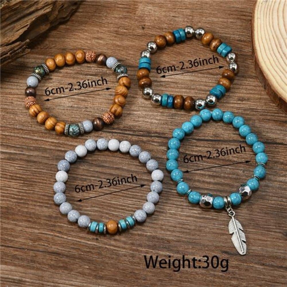 Bohemia Vintage Multi Layer Beaded Bracelets For Men Turquoise Ethnic Nature