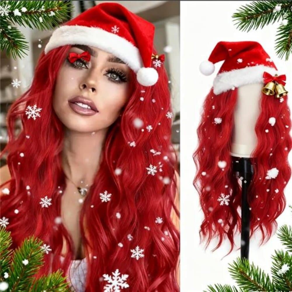 Center-parted Red Curly Wig, Mermaid Style, 22 Inches Long