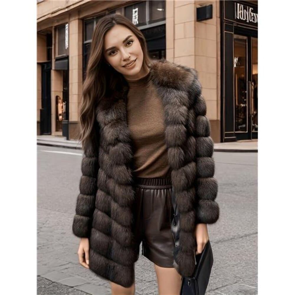 An Elegant And High-End Purple Mink Coat with a Hood And Hidden Buttons,