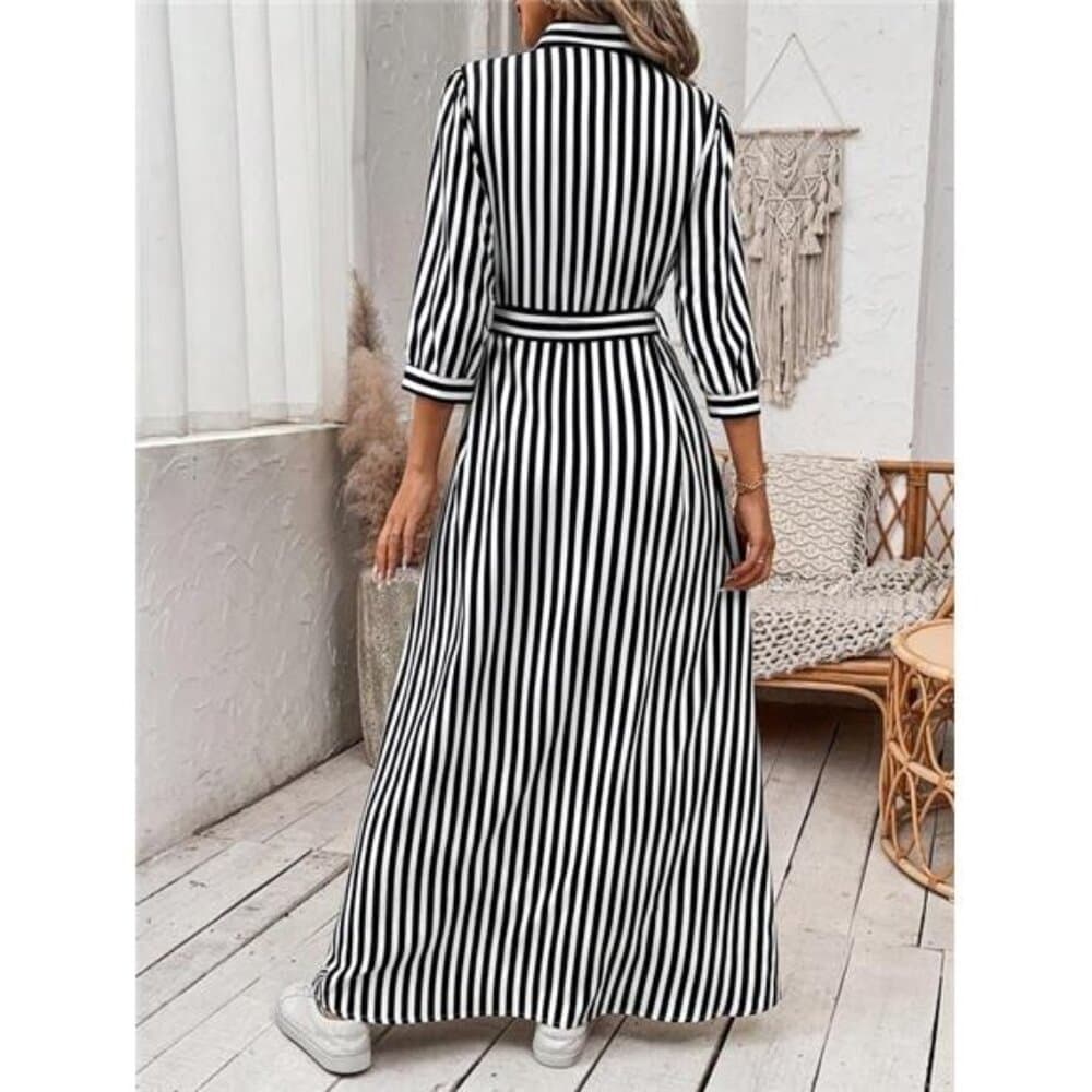 Frenchy Striped Belted Shirt Dress