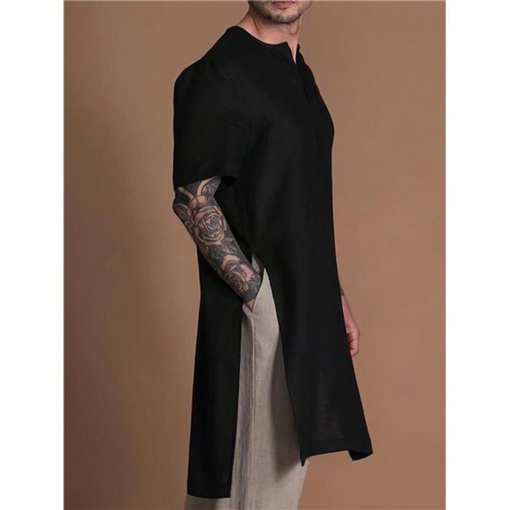 Men's Casual Loose Fit Long T-Shirt, Soft Woven Fabric, Minimalist Design,