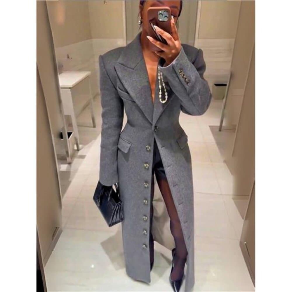 Magic Mia Women's Single-Breasted Maxi Coat - Women's Outerwear - Grey Tailored