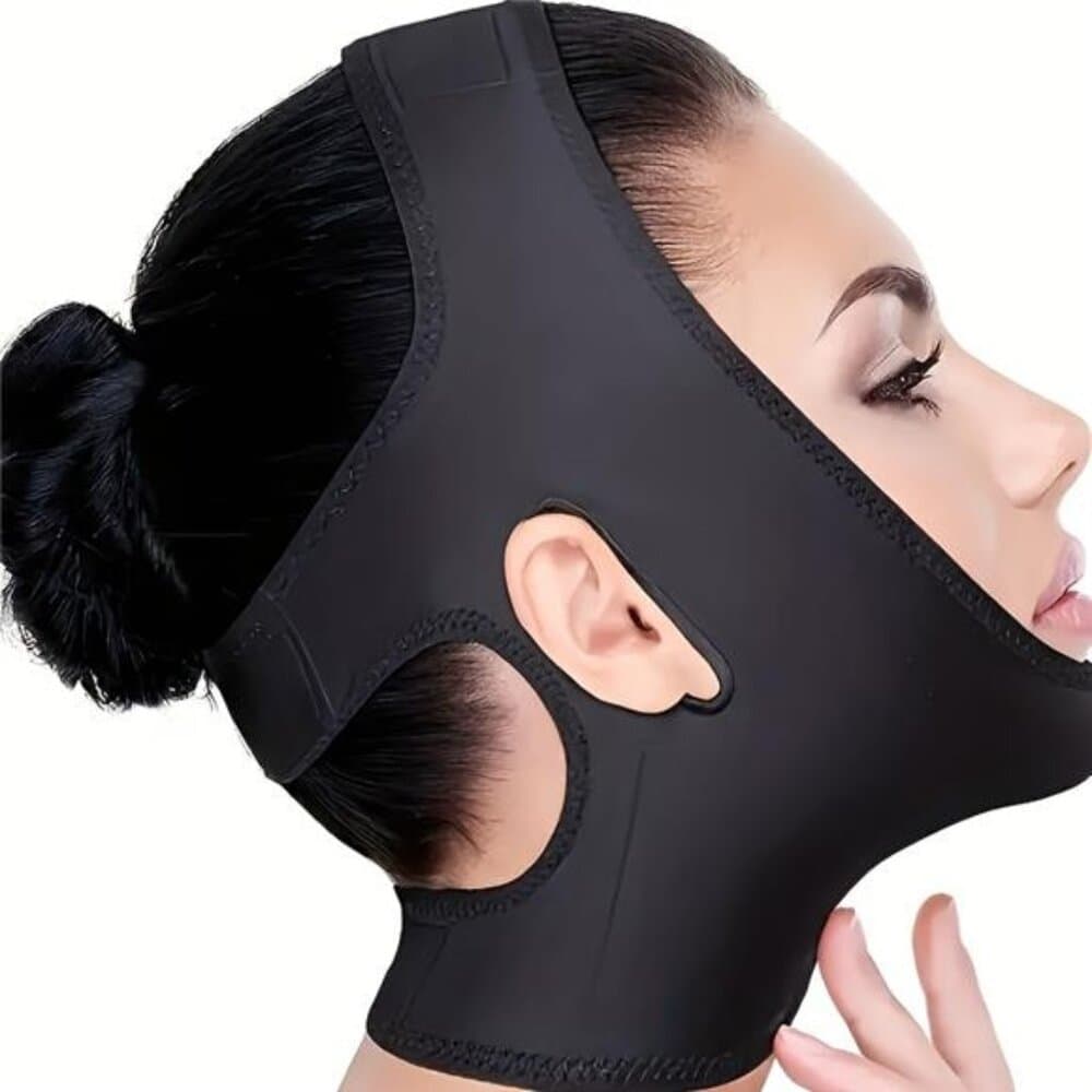 Black V-Face Bandage Lifting Facial Strap - Breathable Fabric Double Chin