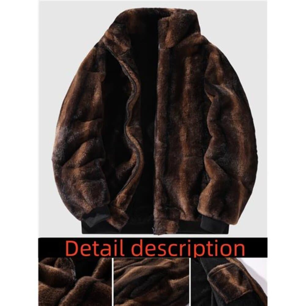 Men'S Fluffy Small Collar Jacket, Faux Fur Small Collar Jacket, Leopard Print