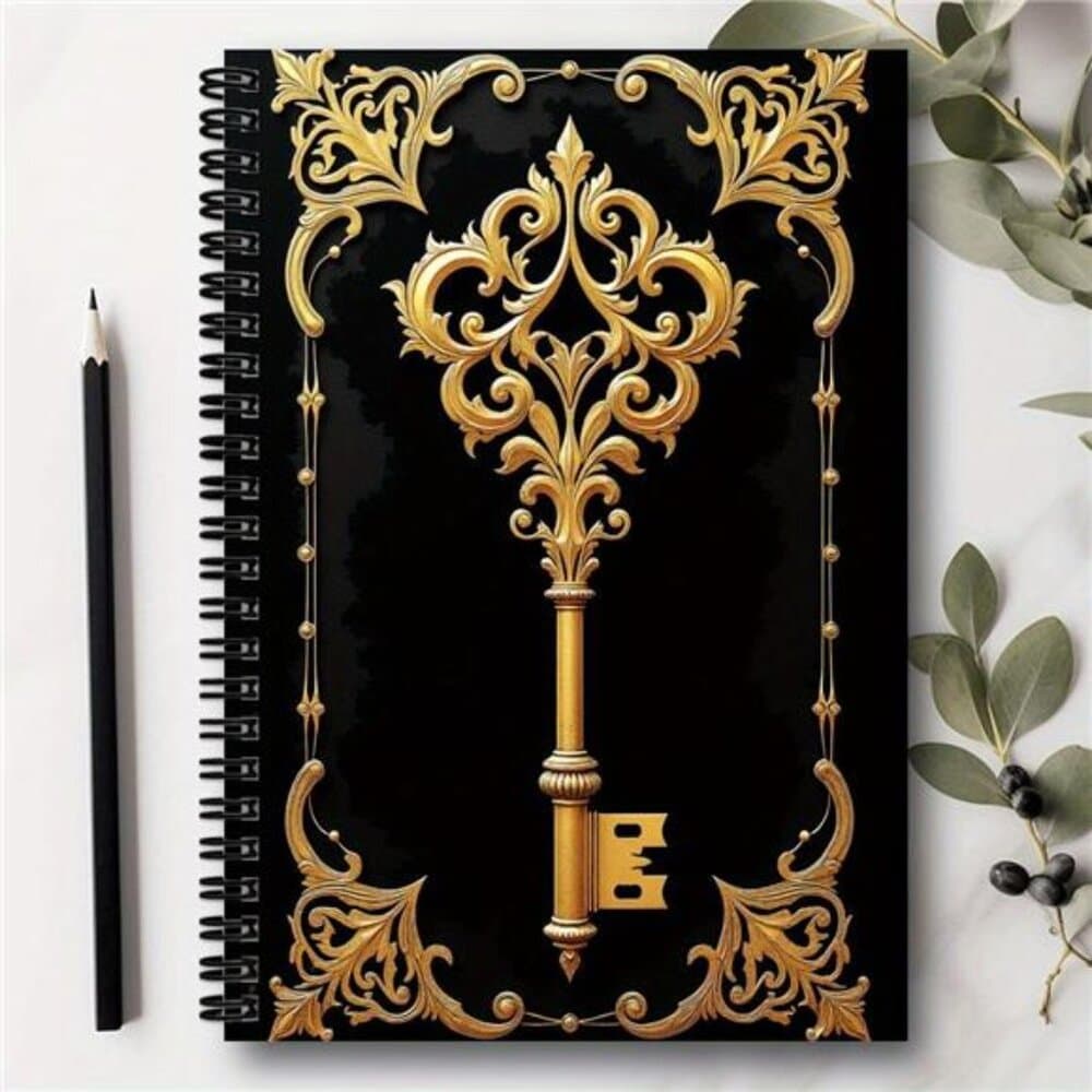 1pc Elegant & Golden Spiral Notebook Journal - 70-Page Password Log with Ornate