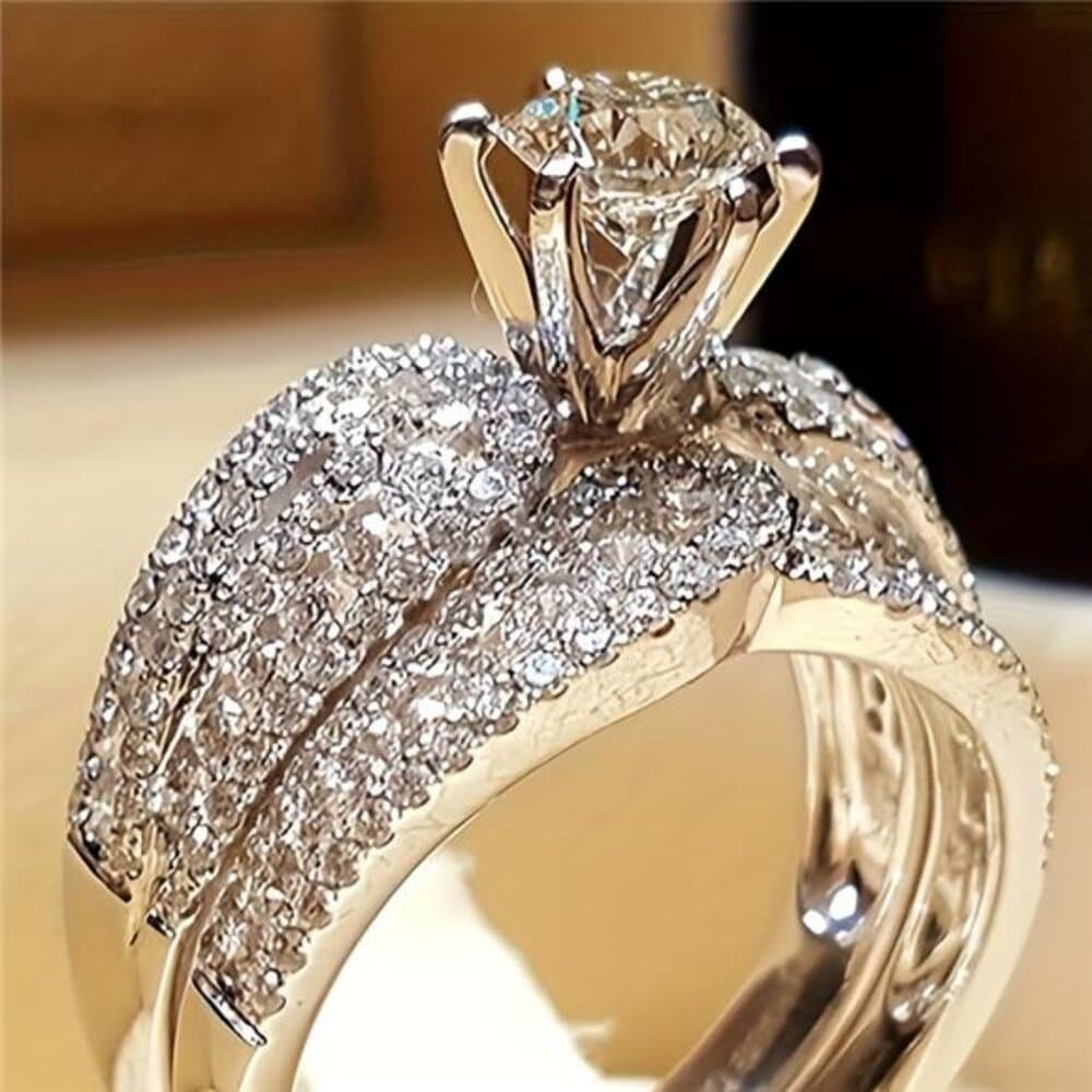 Set Of 2pcs Ladies' Engagement Rings - Synthetic Zirconia Ring Set - Classic