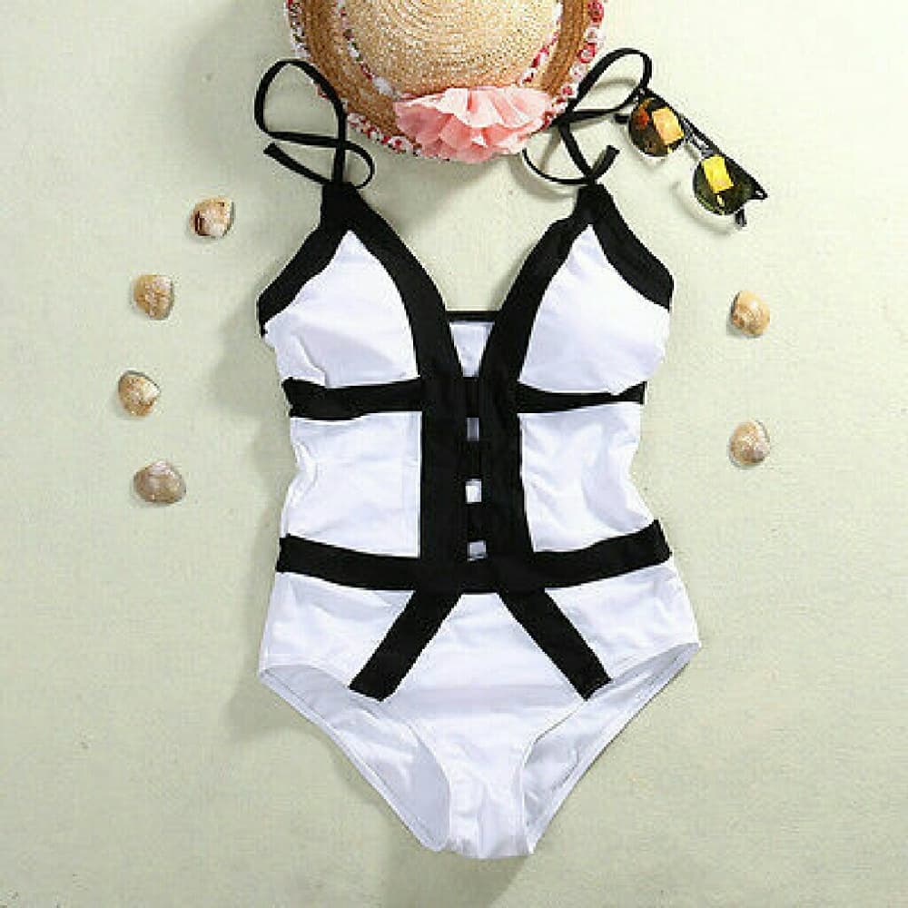 White and Black Bikini One piece Monokini Push Up!