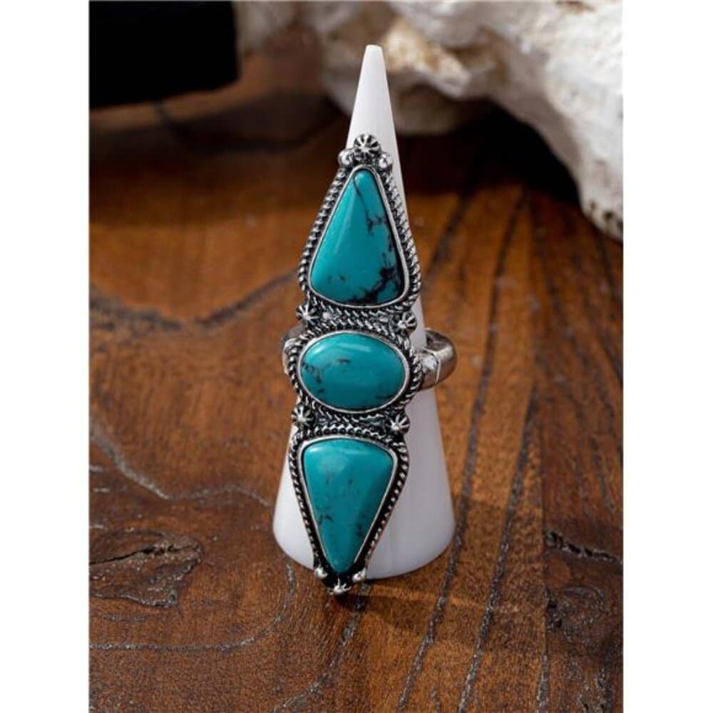1 Pc Blue Turquoise Stone Decor Statement Ring For Women , Boho Bohemia Rings ,