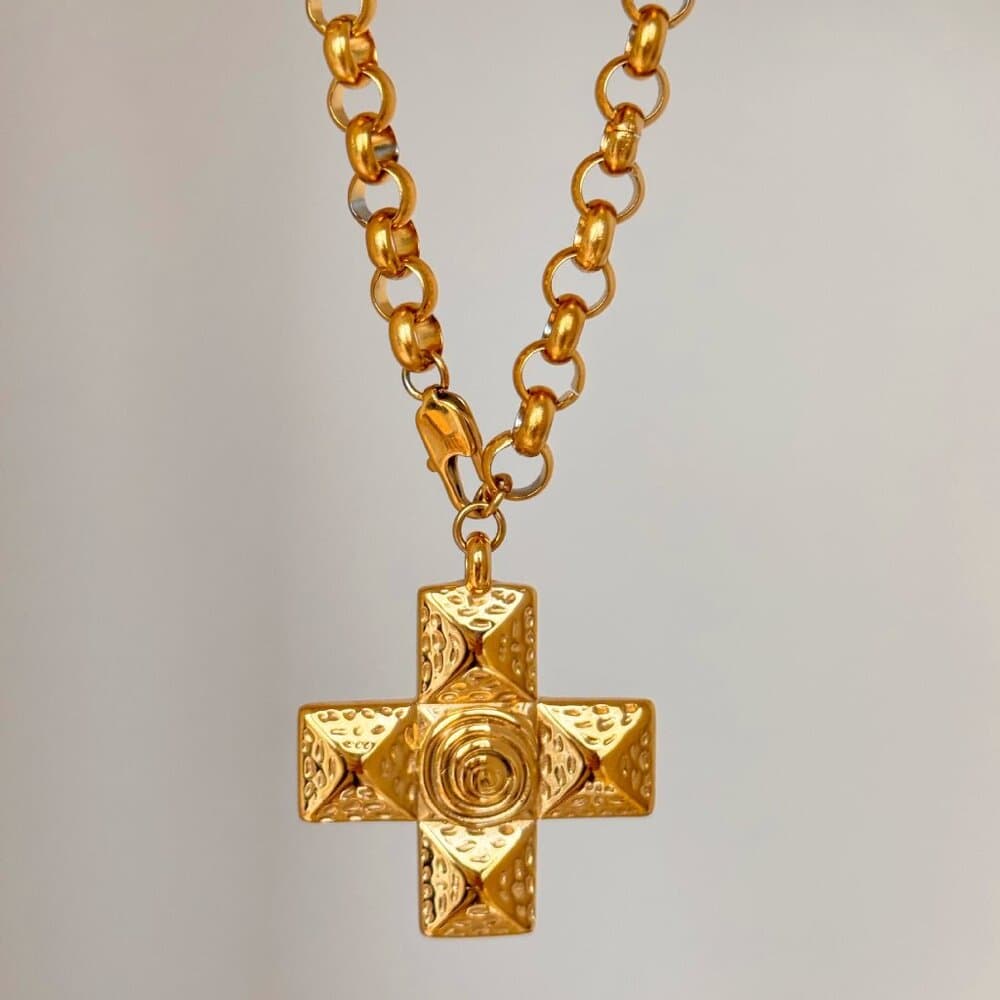 Titanium Steel 18k Gold Plated Retro Cross Plating Pendant Necklace