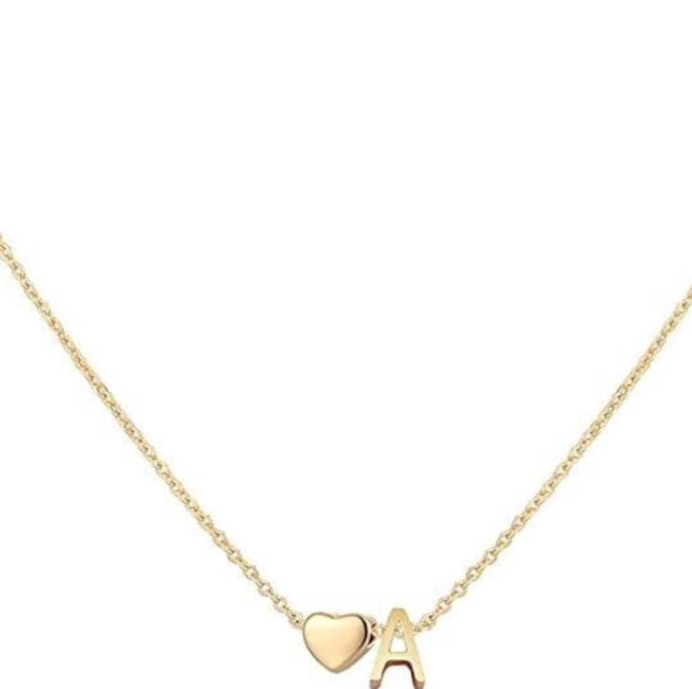Initial Heart Necklace,18K Gold Plated Tiny Heart Letter Necklac