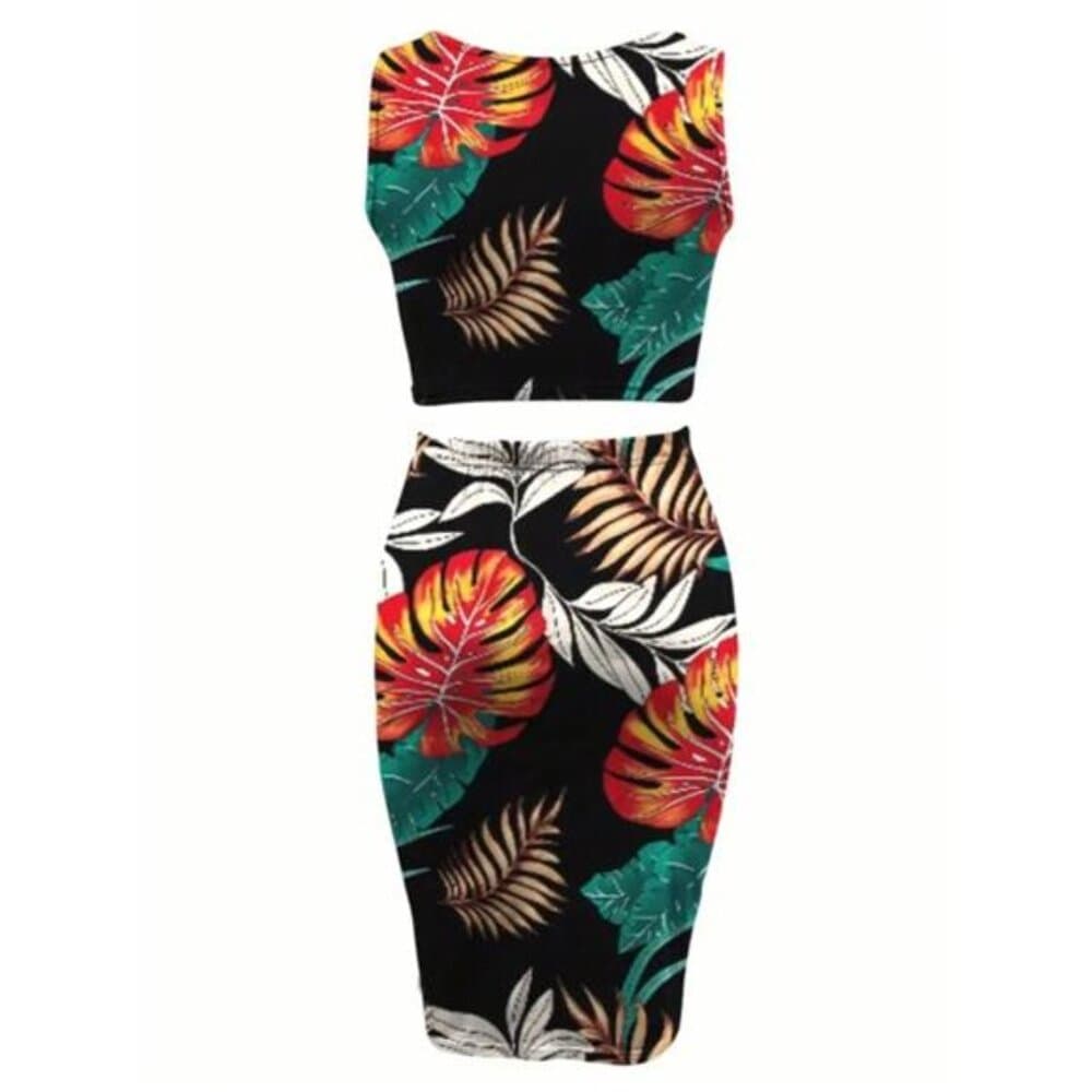 Slayr Women's Tropical Print Slim Fit Two Piece Set