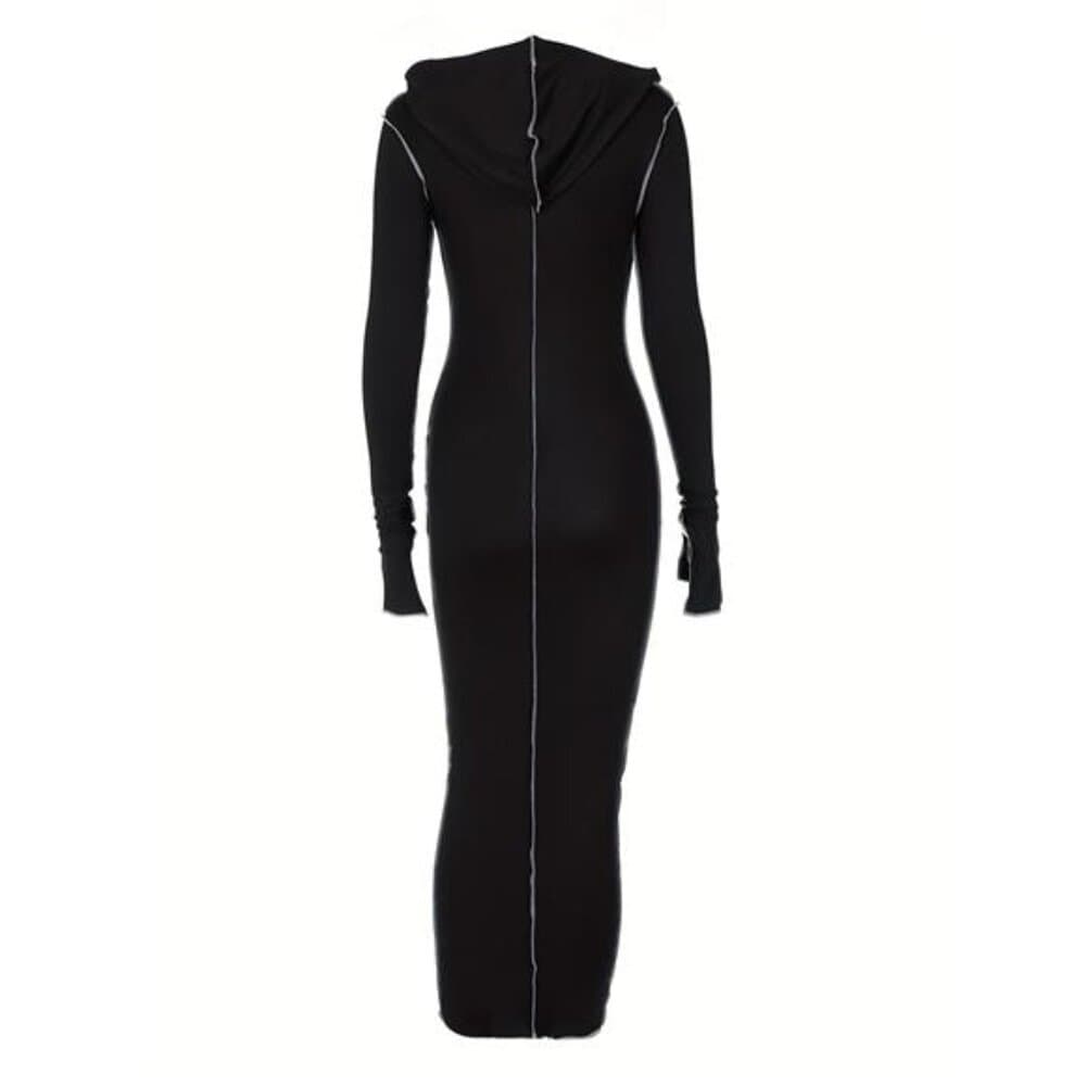 Stitching Hooded Dress, Casual Long Sleeve Maxi Dress, Women's Clothing
