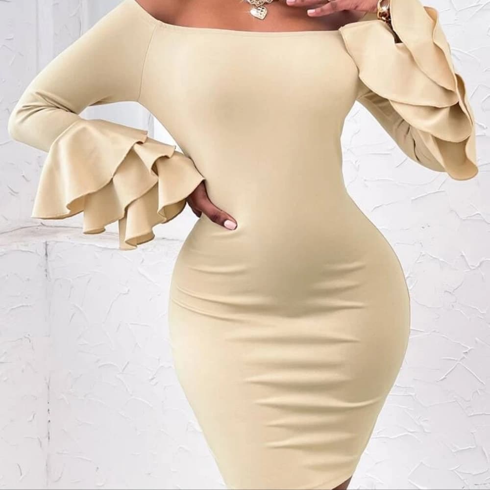 Off Shoulder Layered Sleeve Bodycon Dress