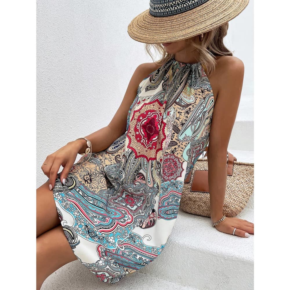 Floral & Paisley Print Tie Back Dress
