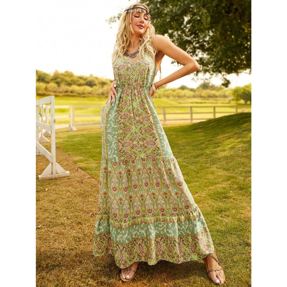 Floral Print Backless Tie Shoulder Ruffle Hem Cami Dress