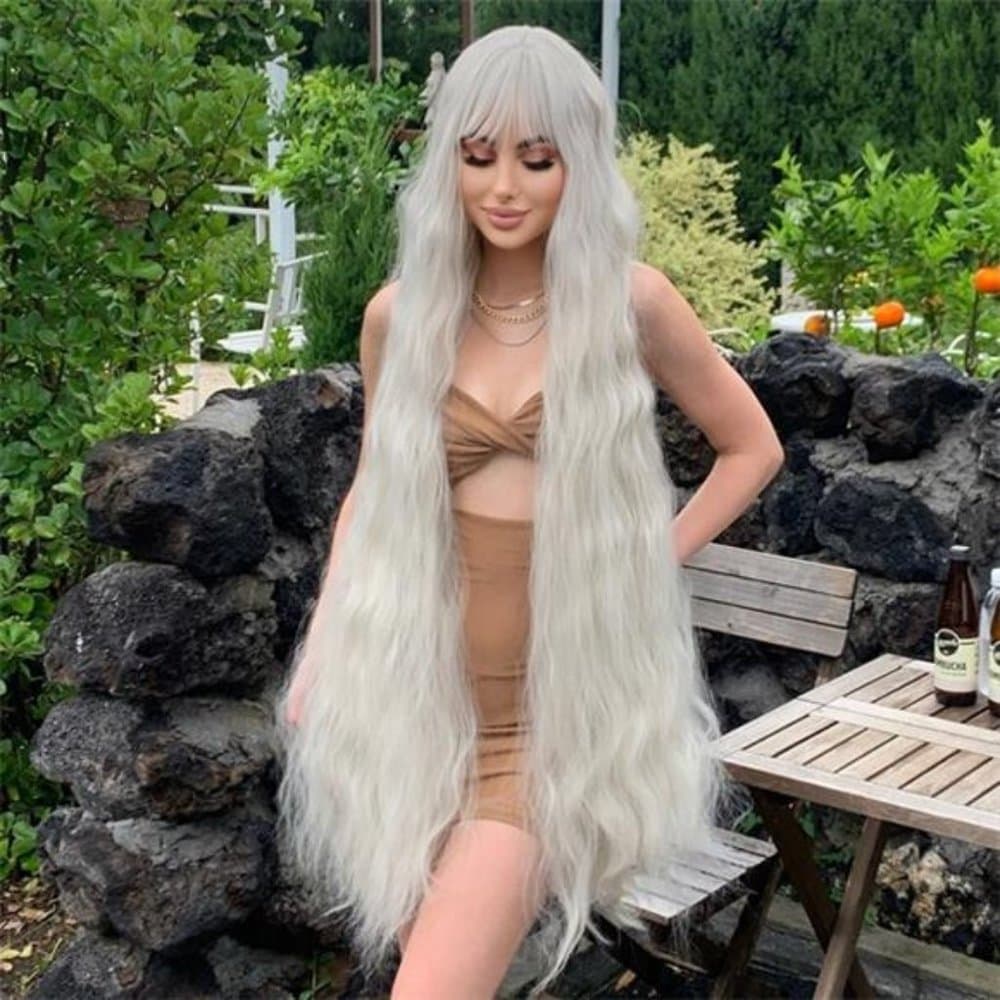 Blonde Super Long Wavy wig 48 inch hair with bangs heat resistant fiber