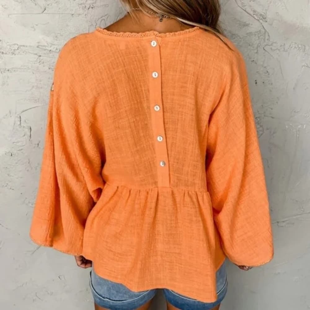 Kimono Sleeves Embroidered Top Casual Round Neck Floral Three Quarter Length Sle