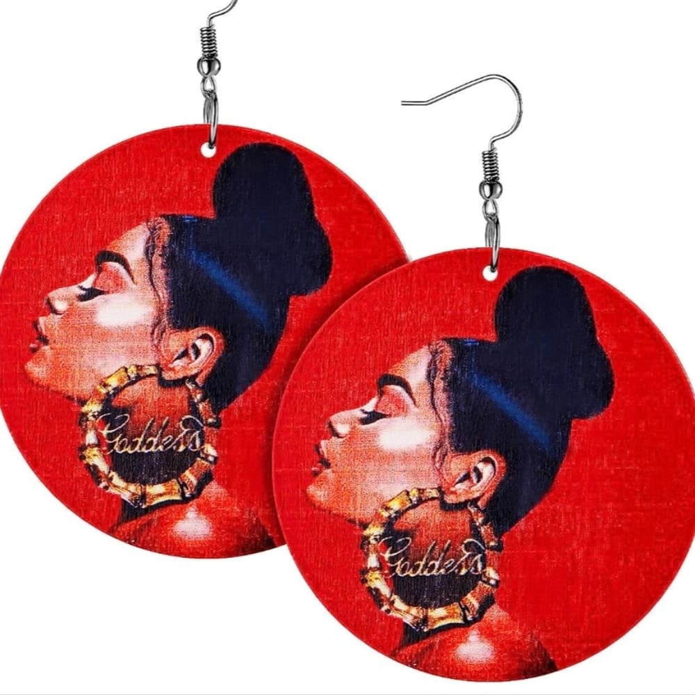 Black African American Wood Round Retro Hook Earrings