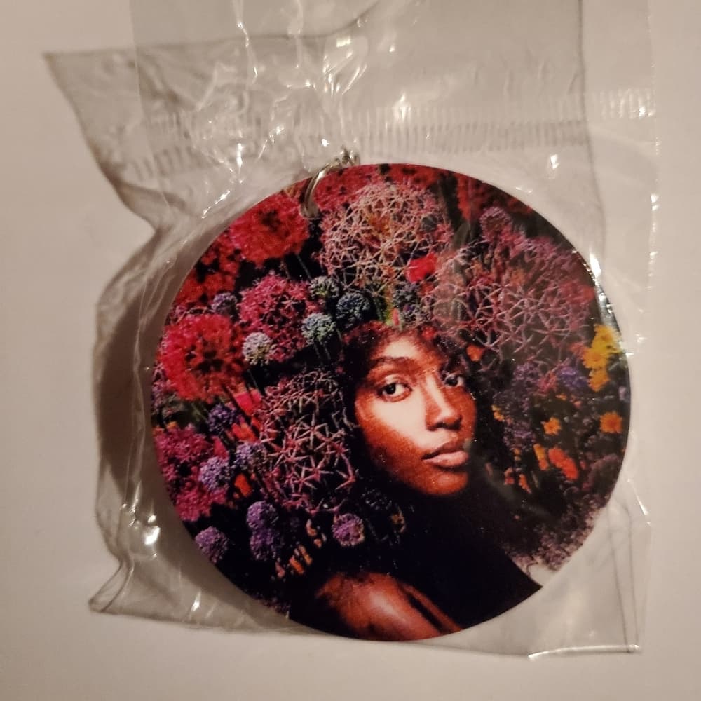 Black African American Wood Round Retro Hook Earrings